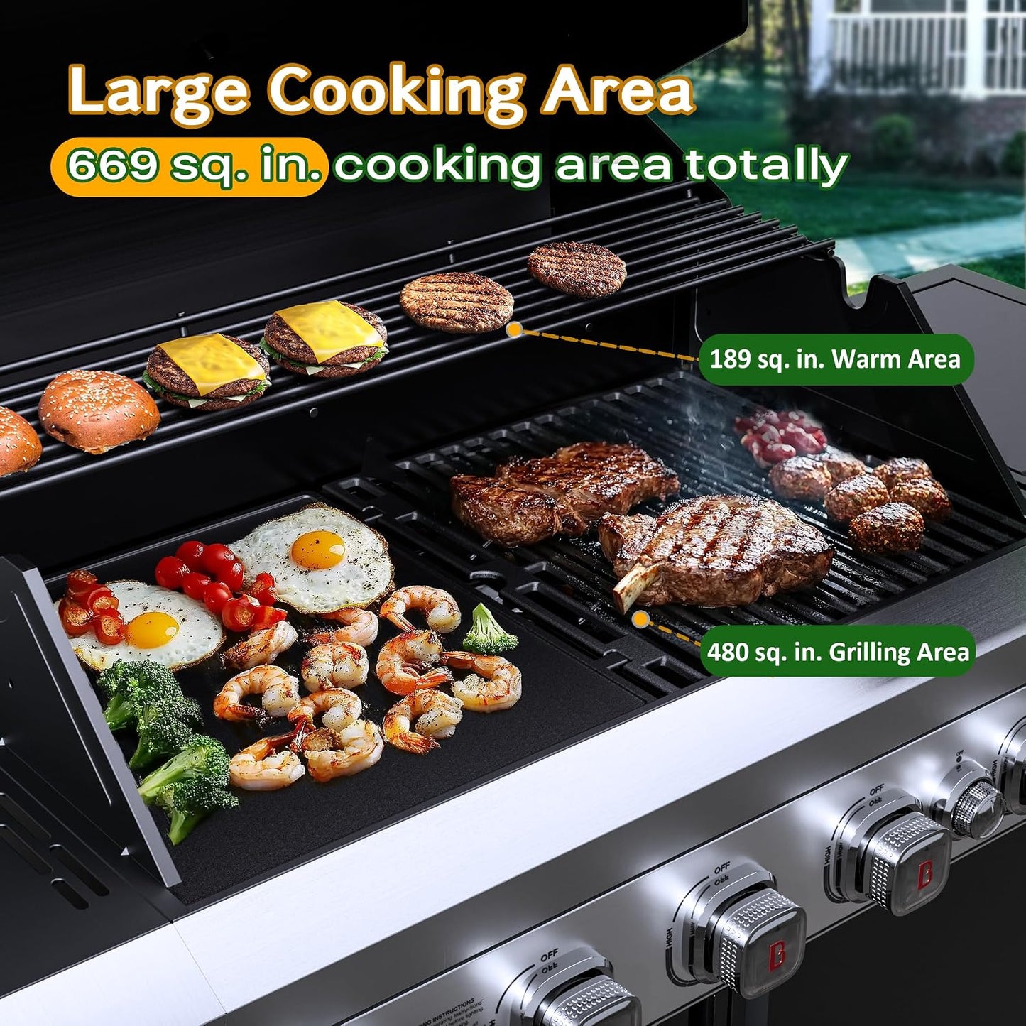 Brand-Man 4-Burner Gas Outdoor Kitchen Grill Island with Side Burner - 44,000 BTU Stainless Steel BBQ Grill Station with Storage Cabinets, Fold-out Prep Table, LPG/NG Convertible, Black