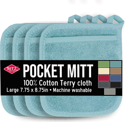 RITZ Terry Pocket Mitt & Hot Pad: Unparalleled Heat Resistant, Durable 100% Cotton – Ergonomically Designed for Optimal Grip – Easy-Care Machine Washable –, Federal Blue