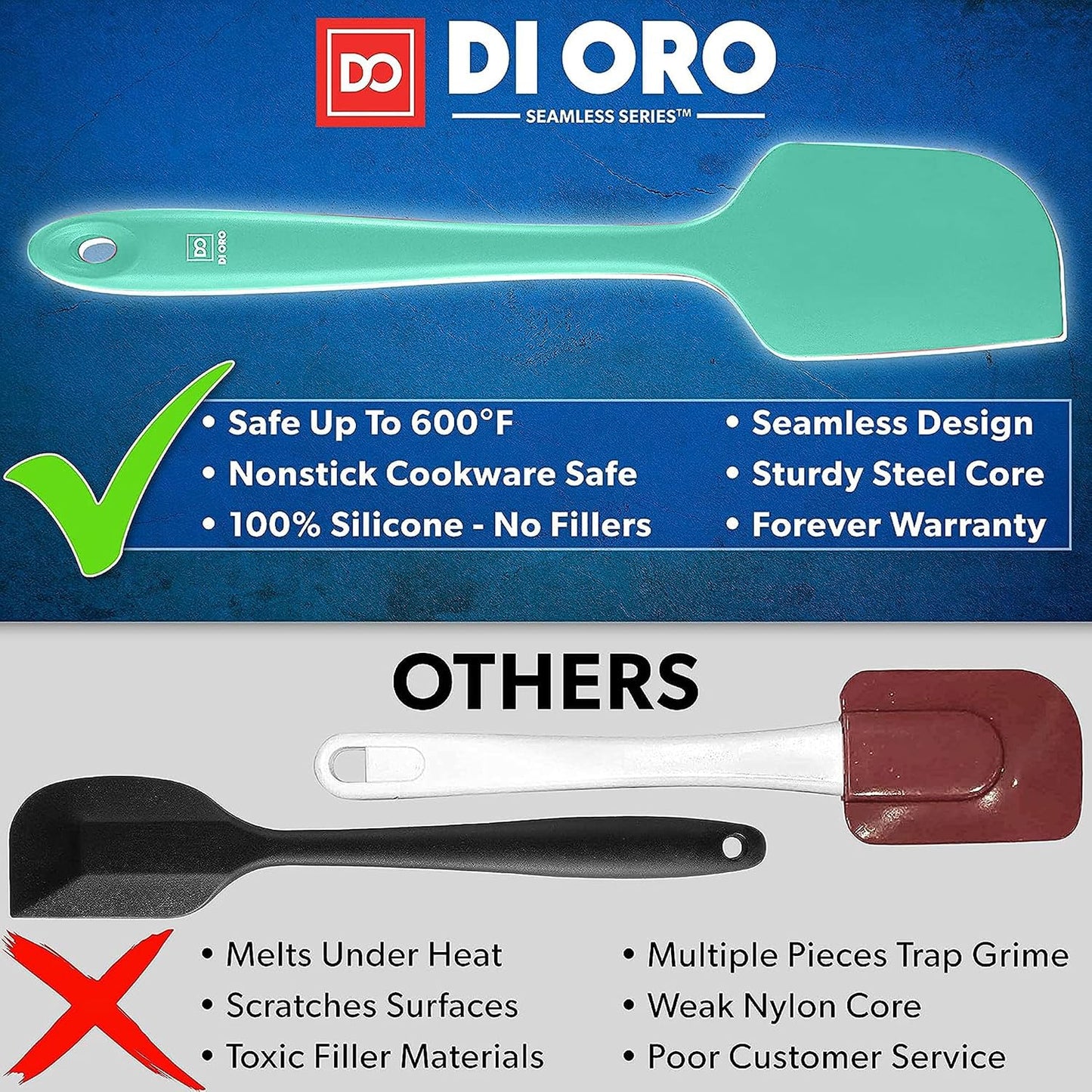 DI ORO Silicone Spatula Set - Rubber Kitchen Spatulas for Baking, Cooking, & Mixing - 600°F Heat-Resistant & BPA Free Silicone Scraper Spatulas for Nonstick Cookware - Dishwasher Safe (4pc, Black)