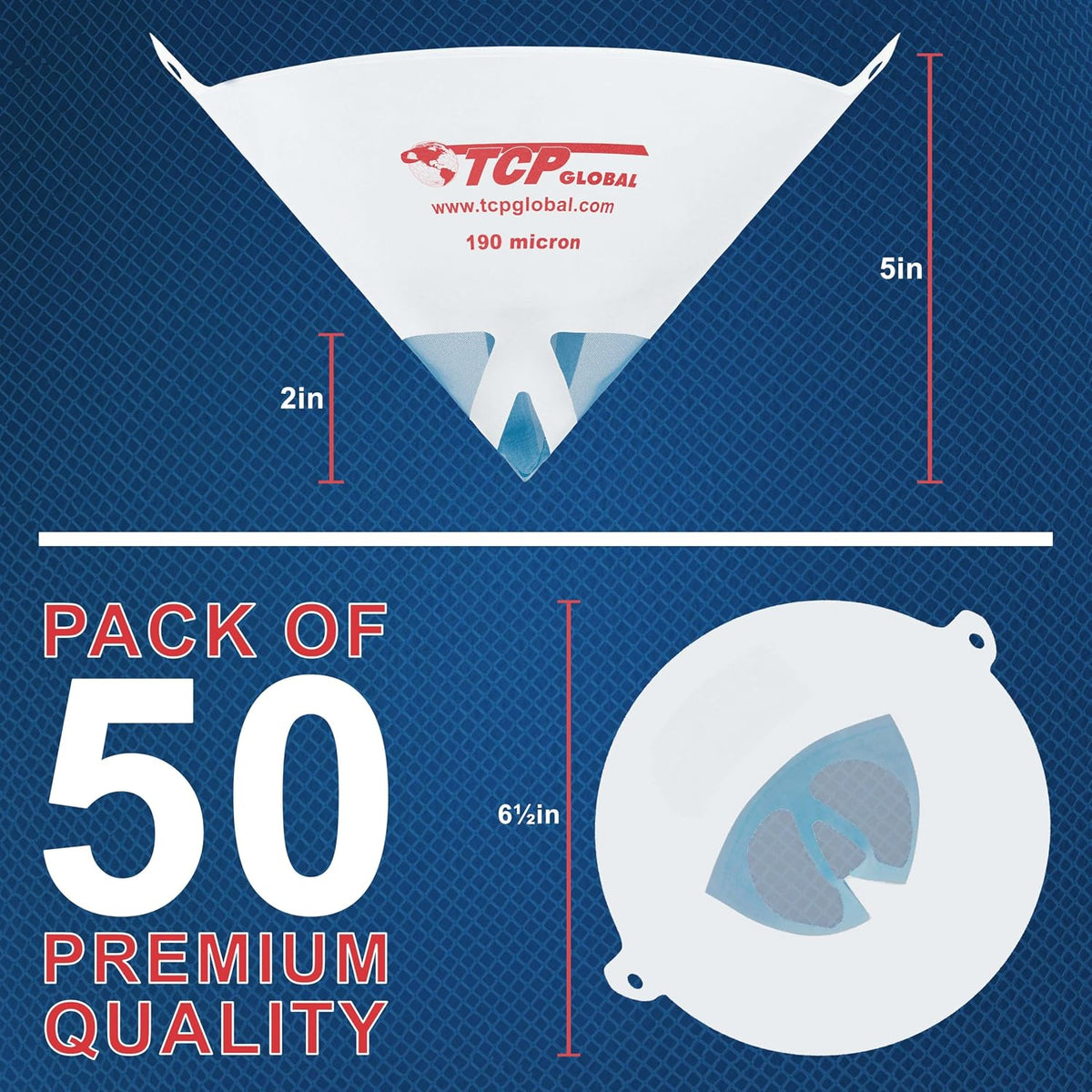 TCP Global - 190 Micron Filter Tips Ultra-Fine Paint Strainer