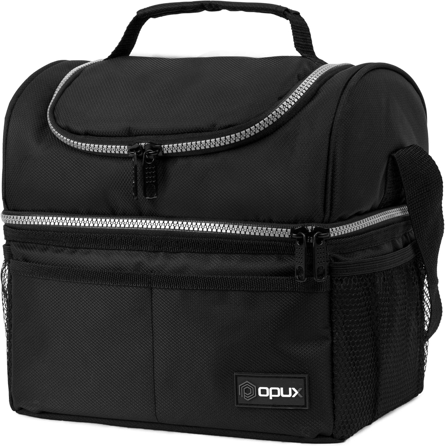 opux Insulated Lunch Bag for Men Women, Double Decker Leakproof Lunch Box Cooler Tote with Shoulder Strap, Large Lunchbox for Work School Travel Meal Prep, Adults Kids Boys Girls, Green, 16 Cans