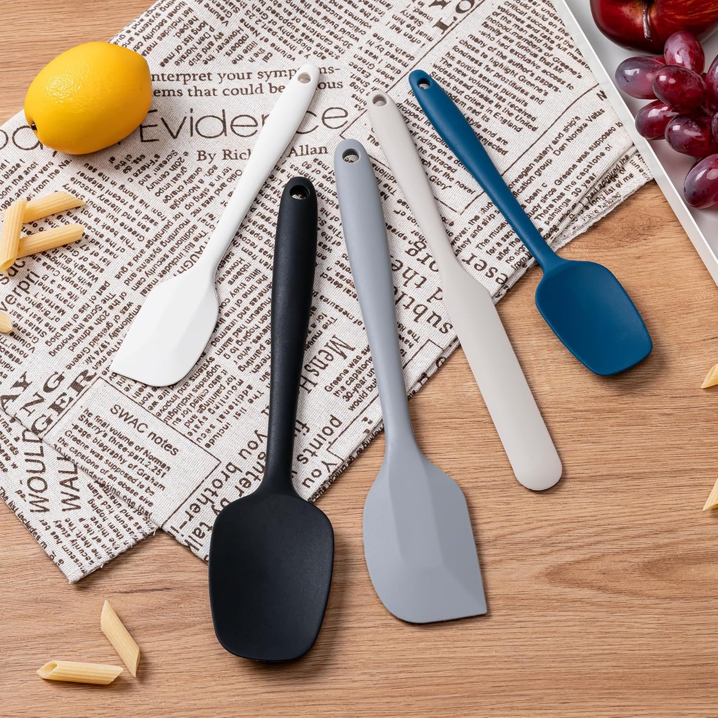 Silicone Spatula Set, 5 Piece Food Grade Rubber Spatulas for Baking, Cooking, and Mixing High Heat Resistant Non Stick Dishwasher Safe BPA-Free (Multicolor)