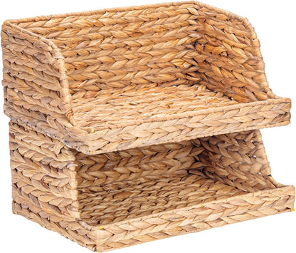 VATIMA Water Hyacinth Storage Baskets with Large Open-Front for Kitchen, Decorative for Living Room, 13.4” x 9.5” x 5.5”, 2 Pack