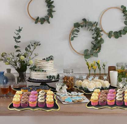 Gift Boutique 10 White Rectangle Trays with Gold Rim Border for Dessert Display Table Parties 9" X 13" Disposable Paper Cardboard in Elegant Shape for Platters Cupcake Display Birthday Party Weddings