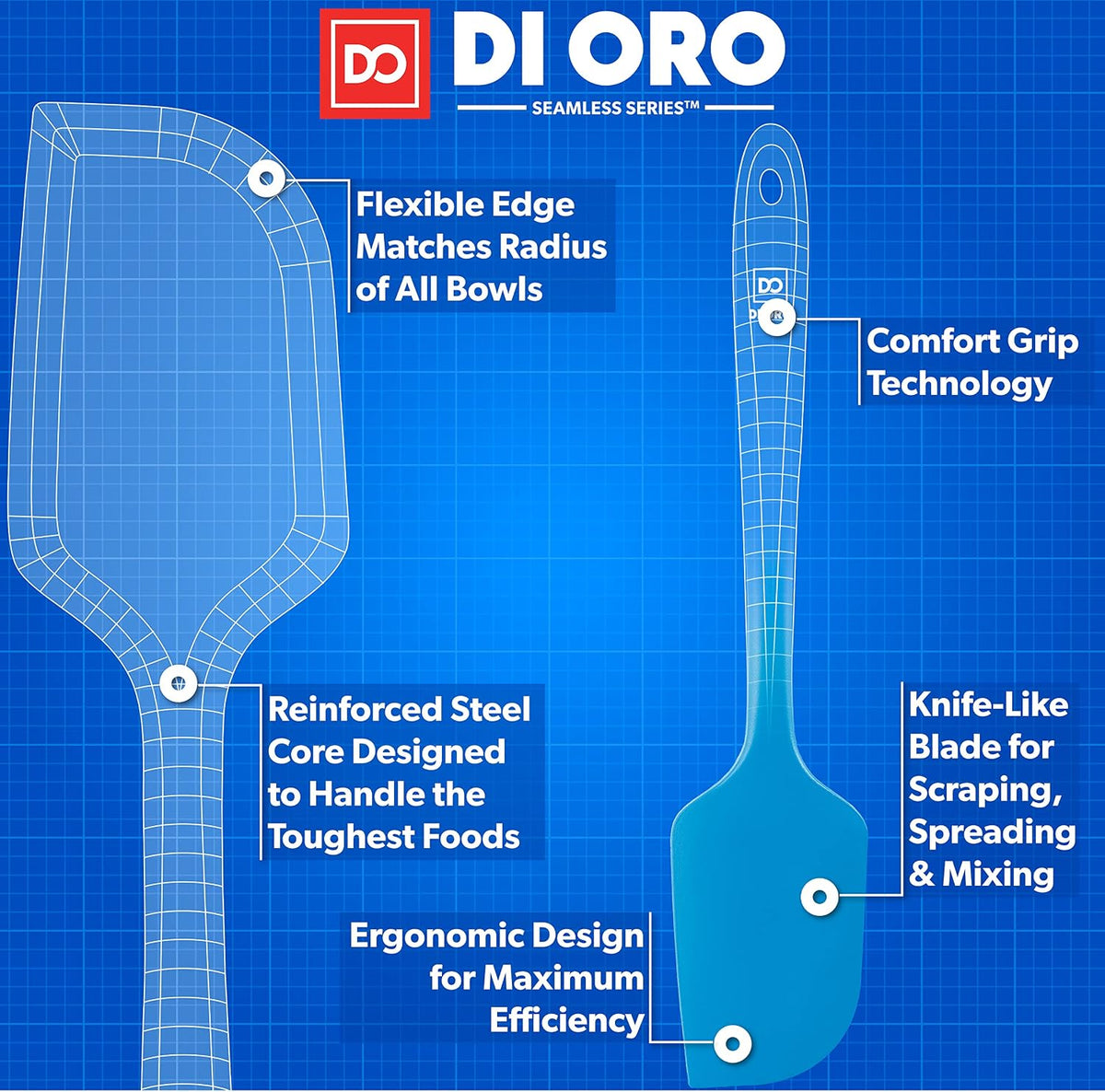 DI ORO Large Silicone Spatula - 600F Heat Resistant, Black