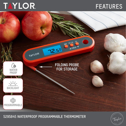 Taylor Digital Programmable Folding Stem Meat Thermometer - Orange