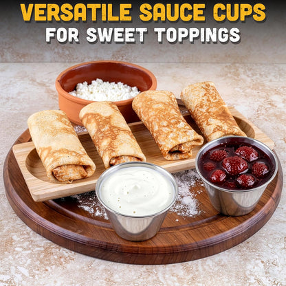 12 Pcs Reusable Dipping Sauce Cups - 2.5 Oz Stainless Steel Stackable Condiment Cups, Sauce Ramekins 2.3" Diameter - Metal Ramekins for Sushi, Wings, Charcuterie, Tasting Plates, Meal Prep & Sauces