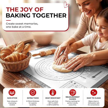 XL Silicone Pastry Mat for Baking Dough Mat, Extra Large 28x20 inches Grey