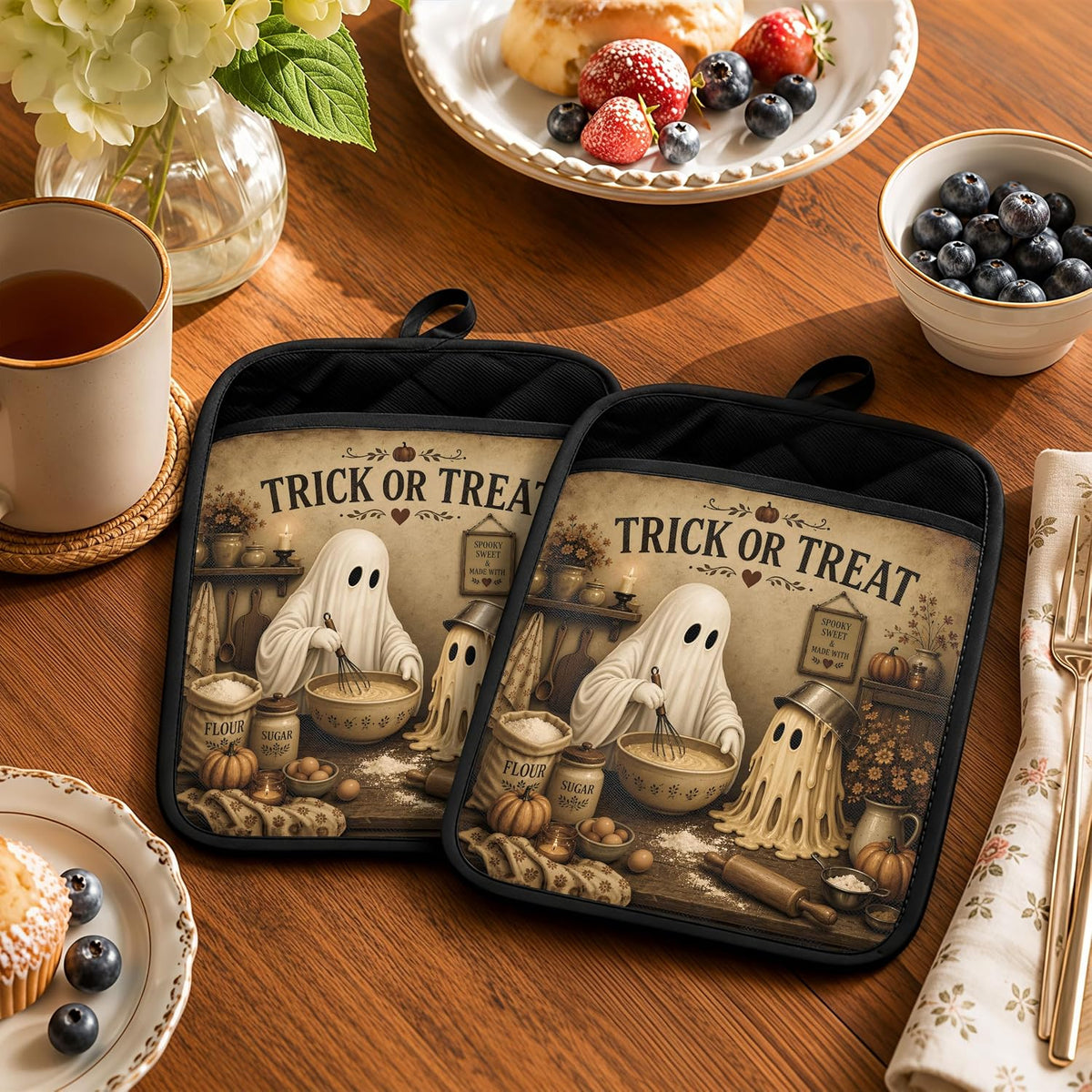 Gothic Cooking Skeleton Chef Pot Holders Heat Resistant