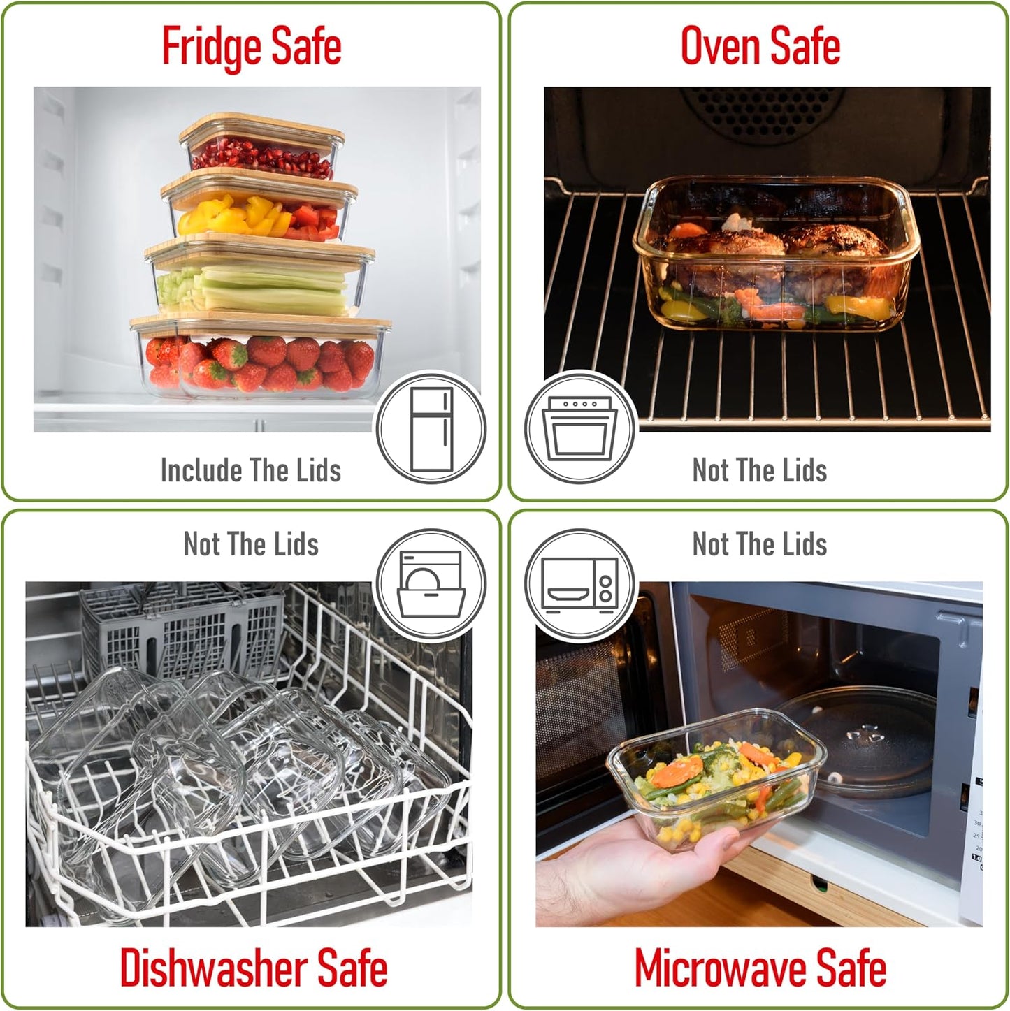 Set of 4 Stackable Space-Saving Nesting Glass Bowls with Airtight Acacia Lids for Lunch, Meal & Food Prep - Microwave & Oven-ready BPA Free Durable Heat Resistant Inert Borosilicate Glass