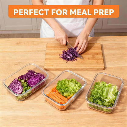 Glass Meal Prep Containers 5 Pack - Lunch Boxes with Leakproof Lids, Food Storage Containers, Bento Boxes, Gray (3 Compartment)