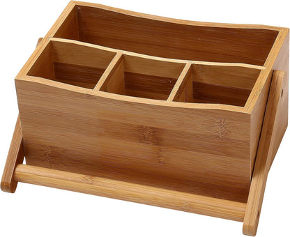 YBM HOME Bamboo Flatware Utensil Caddy with Napkin Holder and Handle, Wood Picnic Basket for Kitchen and Camping Trip, 336