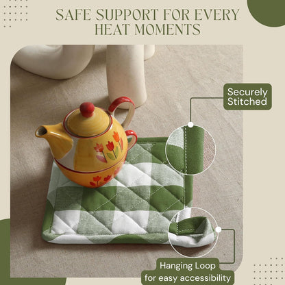 Oven Mitt (7"x13") & Pot Holder (8"x8") 100% Cotton Set of Heat Resistant Oven Gloves & Hot Pads for Gifts, BBQ, Cooking, Baking, Thanksgiving - Mustard Yellow
