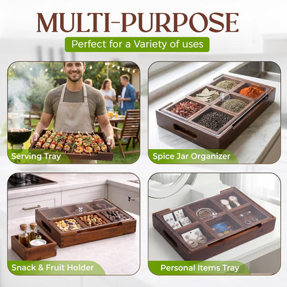 Set7 Wood Serving Tray With Handles And Lid – Large Rectangular Breakfast & Ottoman Tray with Raised Edges, Serving Platter Snack Tray, Serving Tray with Food, Drinks, Appetizer Dishes & Dessert Trays