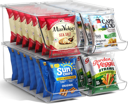 Sorbus Stackable Snack Organizer Bins Open Front – Clear Pantry Storage Bins for Chips, Snacks & Food Pouches – Kitchen Pantry Organizer (4 Pack) | Open Front, Clear, For Chips, Snacks & Food Pouches, Pantry Storage
