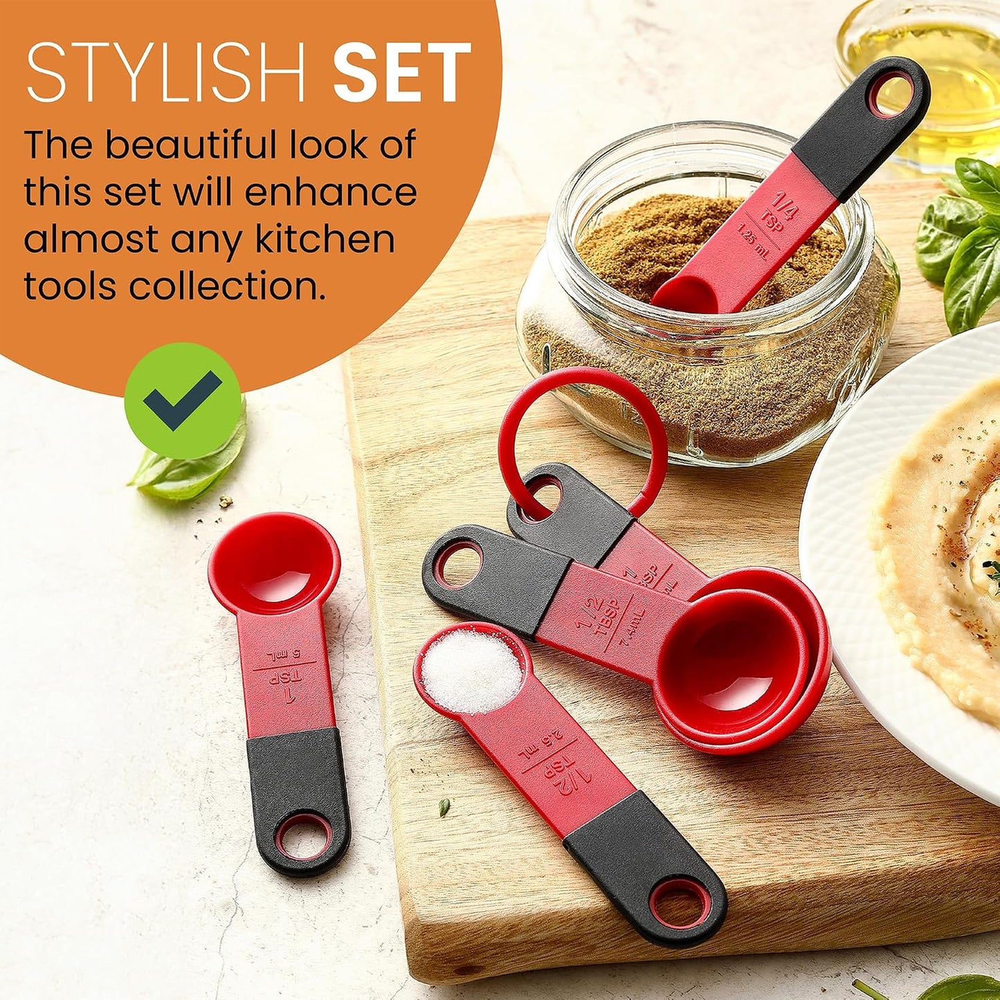Spring Chef Magnetic Measuring Cups and Spoons Set of 9, Nesting Kitchen Tool with Easy to Read Markings for Measuring Dry or Liquid Ingredient, BPA Free, Black