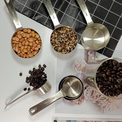 Measuring Cups Set, 18/8 Stainless Steel Measuring Cups for Dry & Liquid, Metal Measure Cups With Bonus Magnetic Conversion Chart for Kitchen & Baking