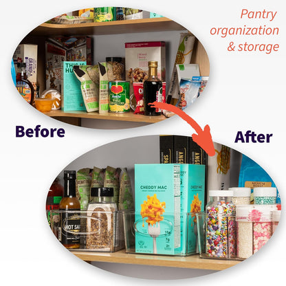 ClearSpace Plastic Pantry Organization and Storage Bins with Removable Dividers – Perfect Kitchen Organization or Kitchen Storage – Refrigerator Organizer Bins, Cabinet Organizers (4 Pack XL)