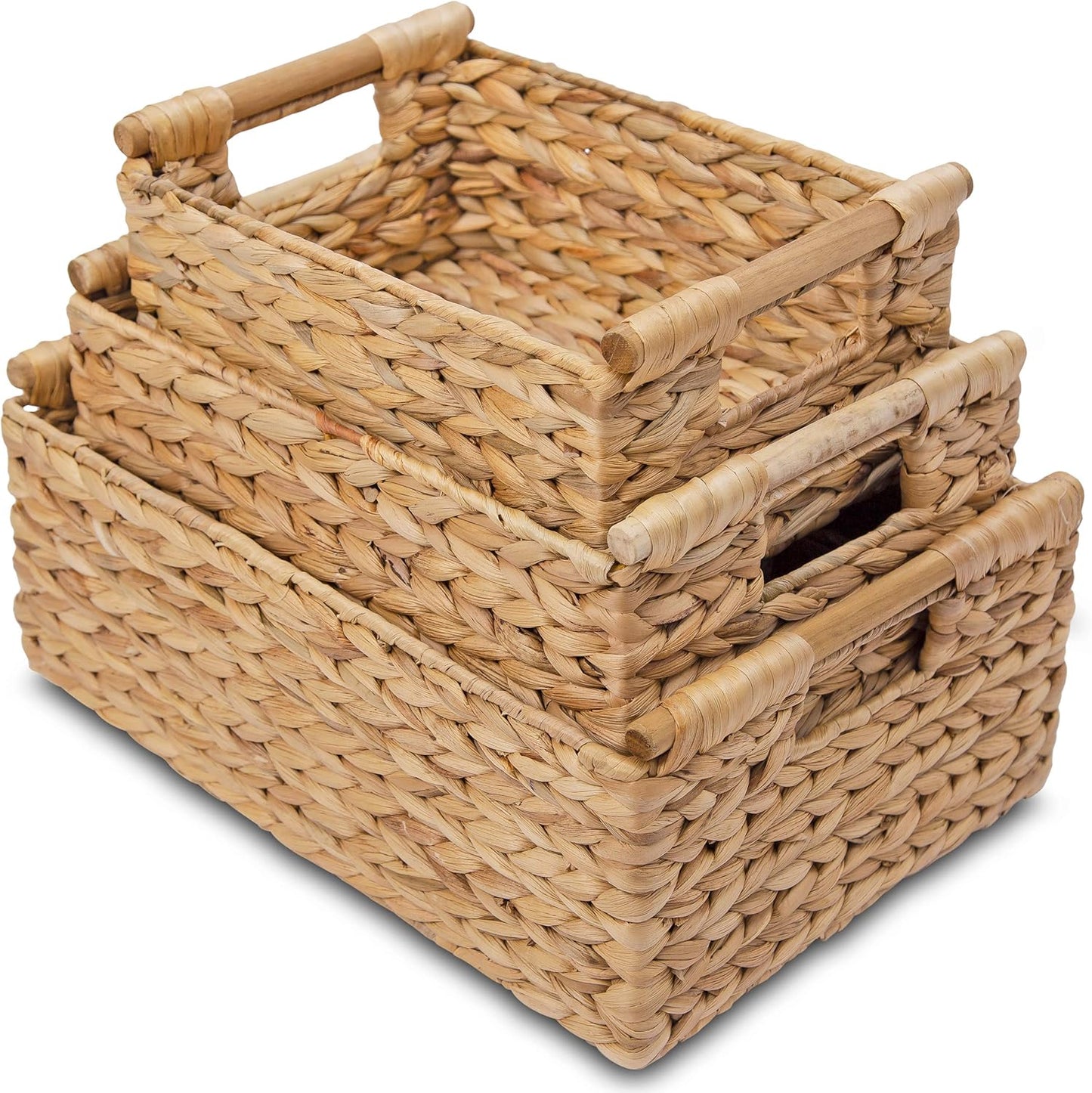VATIMA Water Hyacinth Storage Baskets with Large Open-Front for Kitchen, Decorative for Living Room, 13.4” x 9.5” x 5.5”, 2 Pack