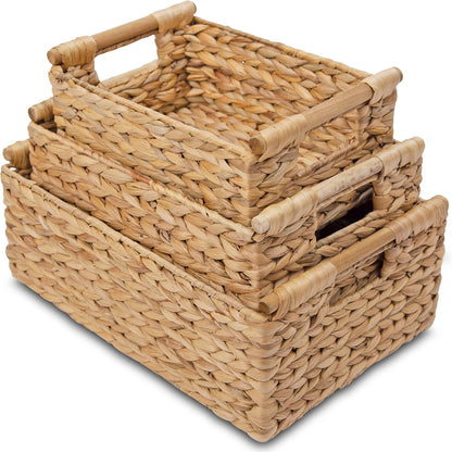 VATIMA Water Hyacinth Storage Baskets with Large Open-Front for Kitchen, Decorative for Living Room, 13.4” x 9.5” x 5.5”, 2 Pack