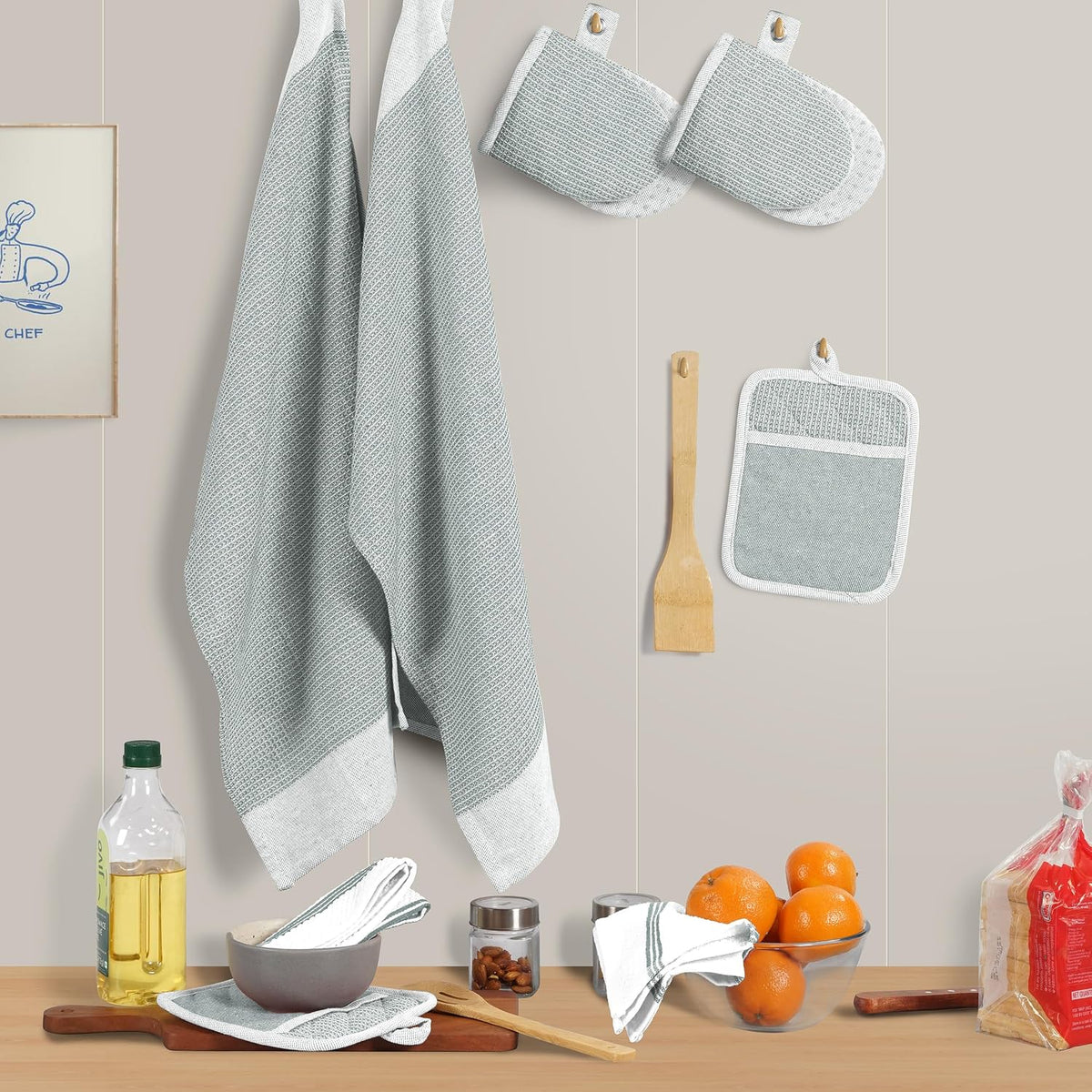 Casa Platino Potholders for Kitchens, 8-Piece – 500°F Heat Resistant Oven Mitts and Pot Holders, Mini Oven Mitt with Silicone Grip, 2 Kitchen Towels & 2 Dish Cloths – Durable & Non-Slip – Canyon Rose