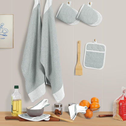 Casa Platino Potholders for Kitchens, 8-Piece – 500°F Heat Resistant Oven Mitts and Pot Holders, Mini Oven Mitt with Silicone Grip, 2 Kitchen Towels & 2 Dish Cloths – Durable & Non-Slip – Canyon Rose