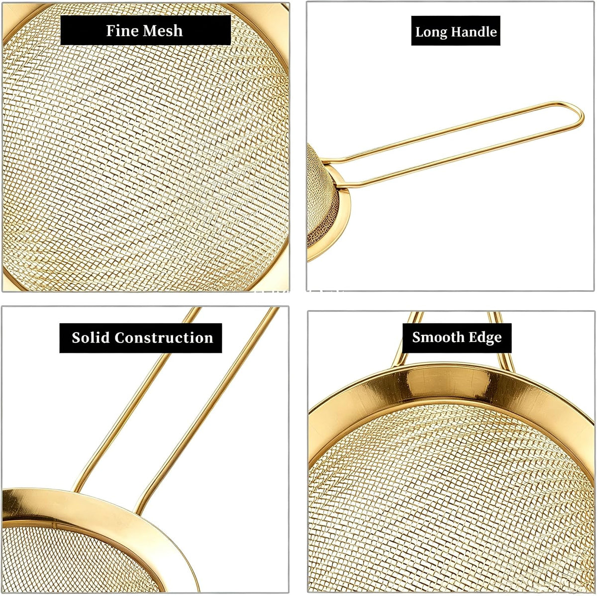 2 Pack Fine Mesh Strainers, Stainless Steel Sieve with Handle for Kitchen