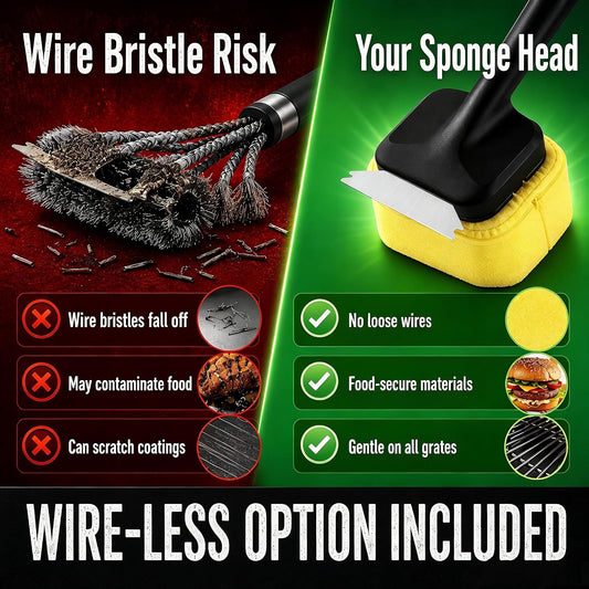 5 Pcs Bristle Free Grill Brush, Grill Cleaning Kit 20.47" Long Handle & Scraper & Replaceable Heads, Safe Grill Brush for Outdoor Grill for Any Grates Type, Grilling Gifts for Men Dad
