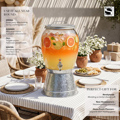 Style Setter Beverage Dispenser Cold Drink Dispenser Glass Jug, Metal Stand & Leak-Proof Acrylic Spigot Great for Parties, Weddings & More (Jaxon), 2 Gallon