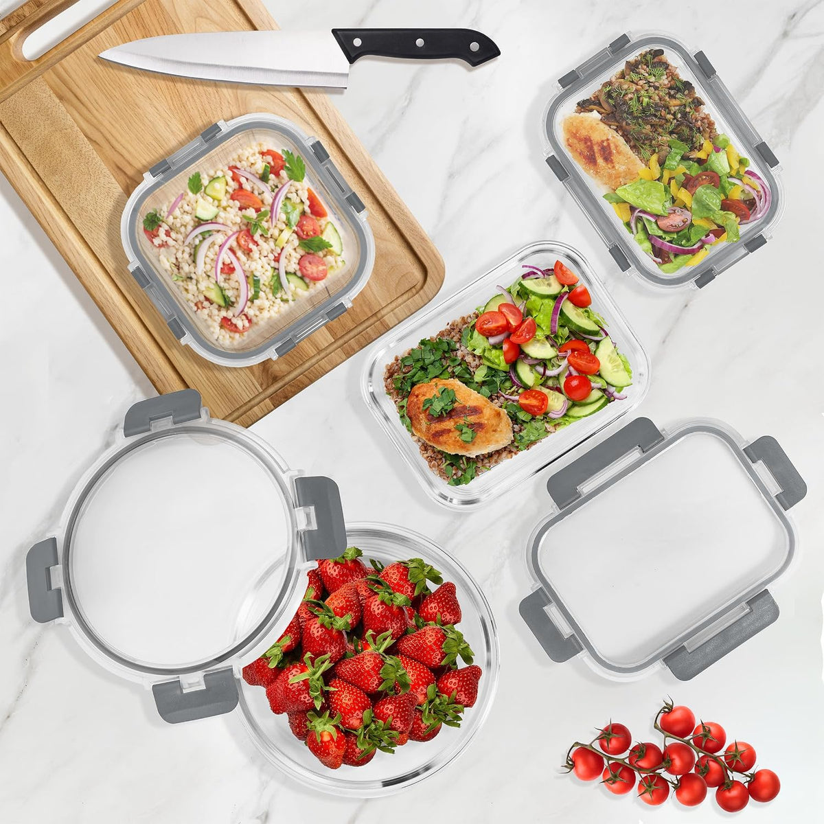 Sorbus Glass Meal Prep Containers Set – 8 Round 32oz Containers with Airtight Lids – Freezer, Dishwasher, Oven Safe – Reusable Food Storage Bowls
