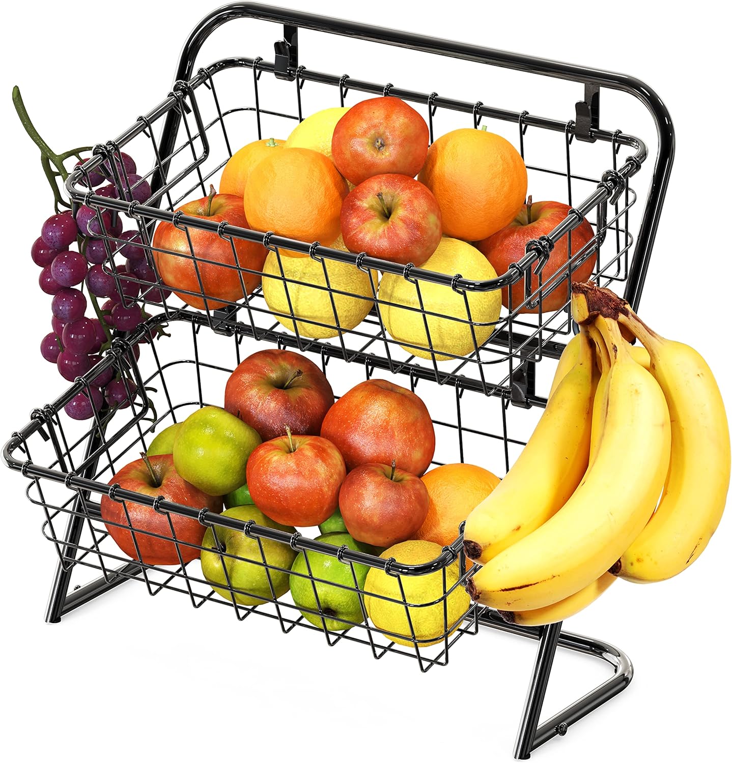 Simple Houseware 3-Tier Rigid Wire Market Fruit Basket Stand, Black
