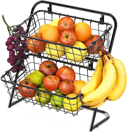 Simple Houseware 3-Tier Rigid Wire Market Fruit Basket Stand, Black