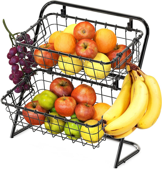 Simple Houseware 3-Tier Rigid Wire Market Fruit Basket Stand, Black