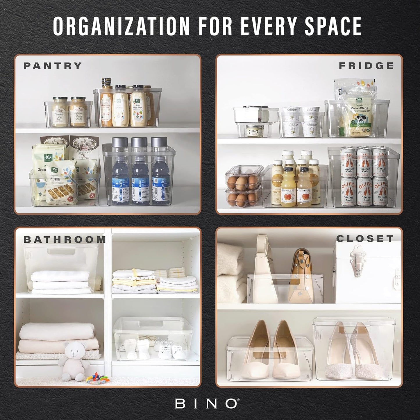 BINO | Plastic Bins, Large - 2 Pack | THE LUCID COLLECTION | Multi-Use| Built-In Handles | BPA-Free | Clear Storage Containers | Fridge Organizer | Pantry & Home Organization
