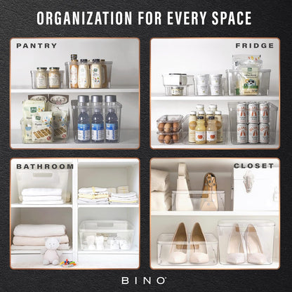 BINO | Plastic Bins, Large - 2 Pack | THE LUCID COLLECTION | Multi-Use| Built-In Handles | BPA-Free | Clear Storage Containers | Fridge Organizer | Pantry & Home Organization