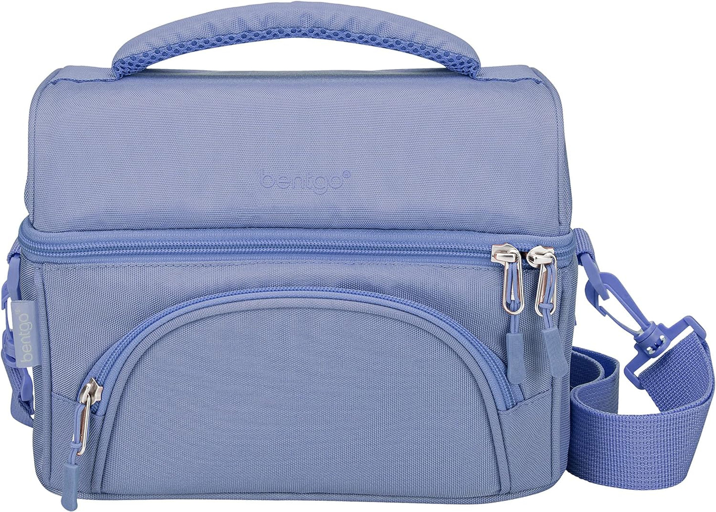 Bentgo Deluxe Lunch Bag - Durable and Insulated Lunch Tote with Zippered Outer Pocket, Internal Mesh Pocket, Padded and Adjustable Straps, & 2-Way Zippers - Fits All Lunch Boxes (Blue)