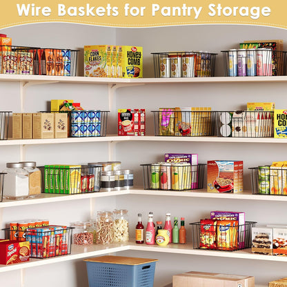 X-cosrack Metal Wire Basket Pantry Baskets Foldable Cabinet Organizers with Handles-6 Pack-12"x9"x6", Food Storage Freezer Organizer Bins for Kitchen Bathroom Laundry Closet Garage - Patent Design
