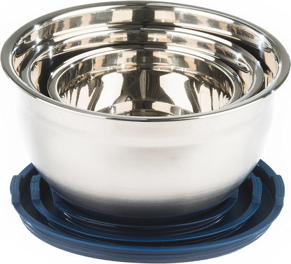 Stainless Steel Mixing Bowls with Lids and Non Slip Bases (Set of 3, Red)