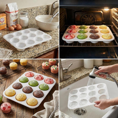 2Pcs Silicone Muffin Pan for Baking - 12 Cup Regular Size Cupcake Pan, Silicone Muffin Tray, Nonstick Cupcake Baking Pan Molds for Baking Homemade Muffins