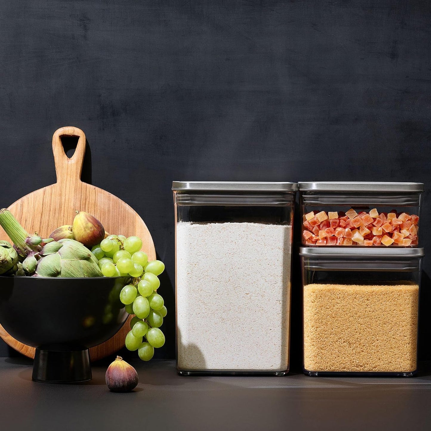 OXO Steel POP Container Big Medium Square - 4.4 Qt for Flour, Sugar and More,Grey