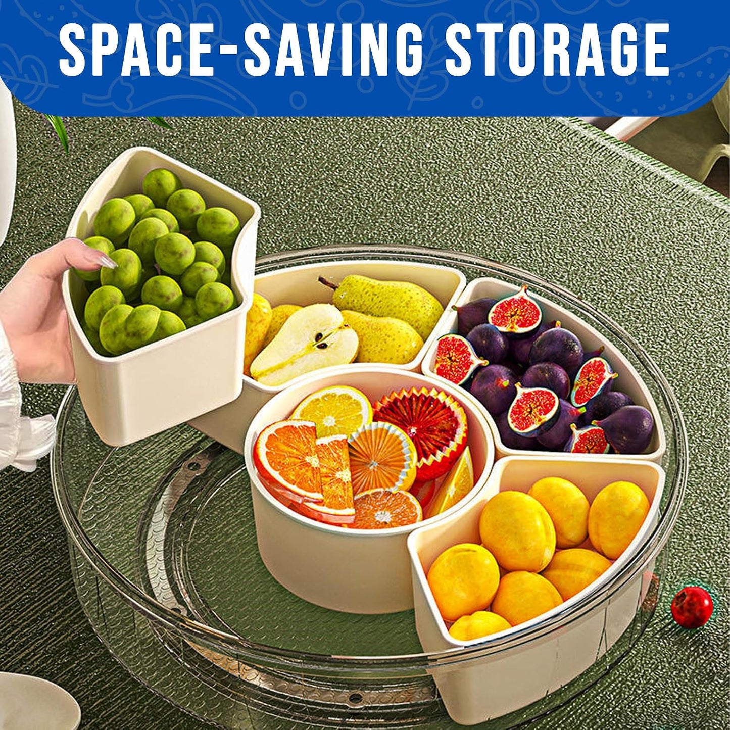 Rotating Snack Box Container for Parties, Veggie Tray with Lid, Divided Serving Tray for Fruit, Large Rotating Tray with Lid for Kids and Fridge Storage (10" Rotating snackle Box)