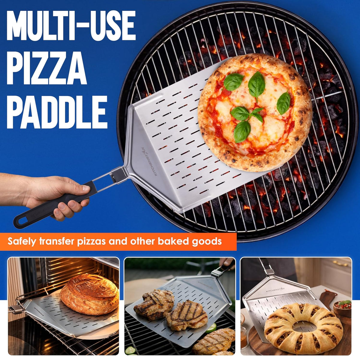 12-Inch Stainless Steel Pizza Peel with Folding Handle, Silver Non-Perf