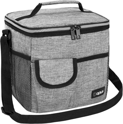 opux Insulated Lunch Bag for Men Women, Leakproof Black Lunch Box for Work, Portable Soft Lunch Cooler Bag with Shoulder Strap, Adult Lunchbox Lunch Pail for Kid Boy Girl School, 14 Can/8L
