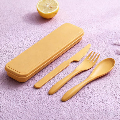 2 Pack Travel Utensils Set with Case, Wheat Straw Reusable Cutlery Set, Portable Spoon Knife Fork Tableware for Lunch Box, Picnic, Camping, Office, BPA Free for Adults Kids