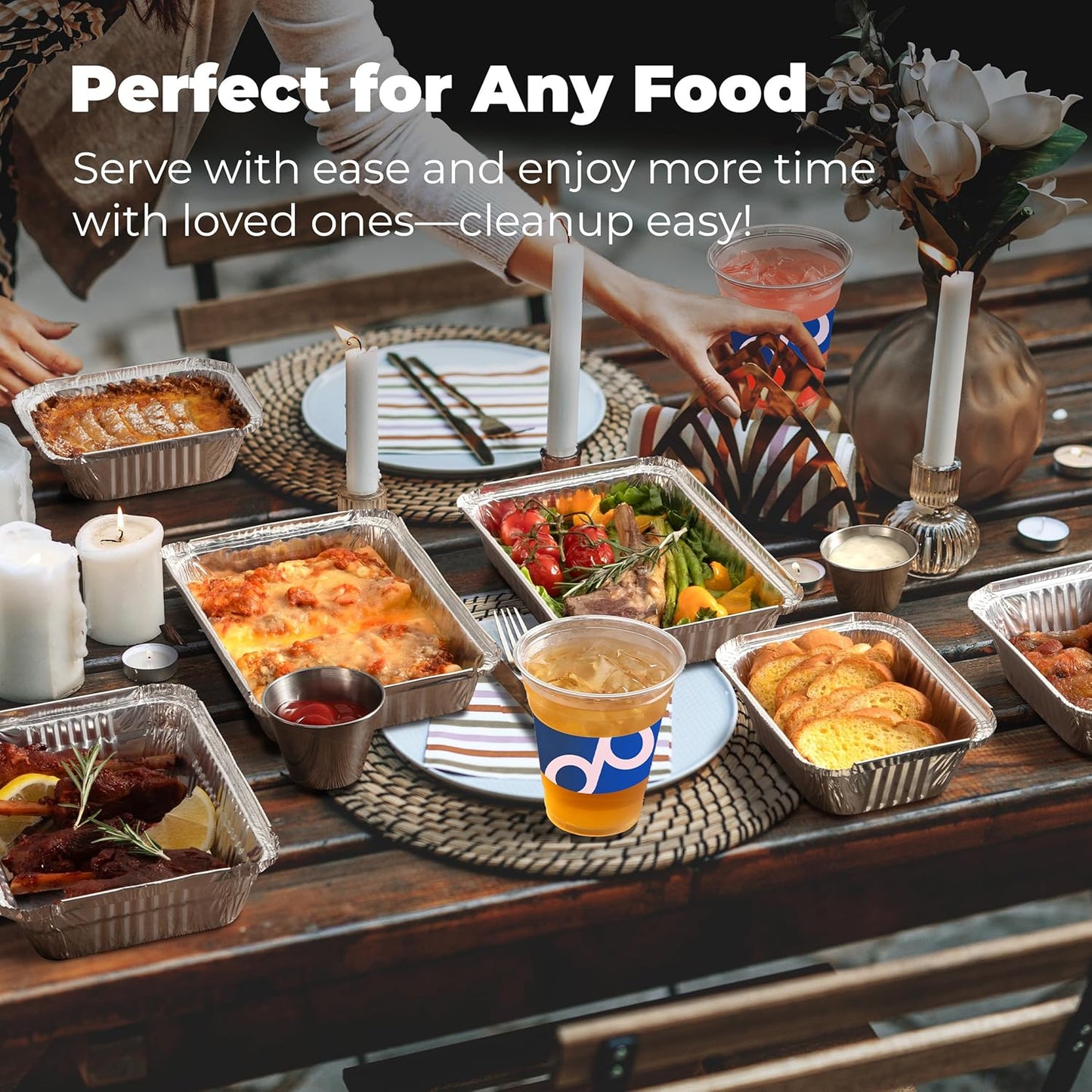 Fit Meal Prep 100 Pack 2.25 lb Aluminum Foil Pans with Lids, Disposable Take Out Food Containers with lids for Freshness and Spill Proof, 8.5 x 6 x 2 Disposable Cookware for Catering, Restaurants
