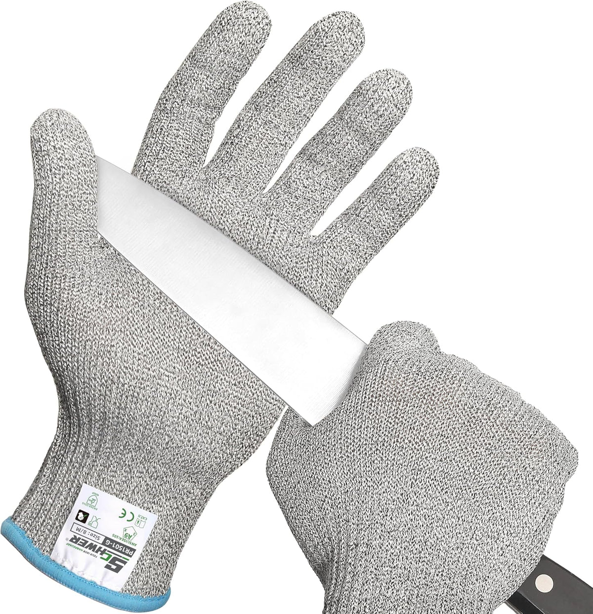 Schwer SlicePro ANSI Cut Resistant Gloves, Food Grade Cutting Glove for Kitchen Food Prep, Mandoline Gloves for Meat Cutting, Oyster Shucking, Fish Fillet Processing, PR1501-G, L