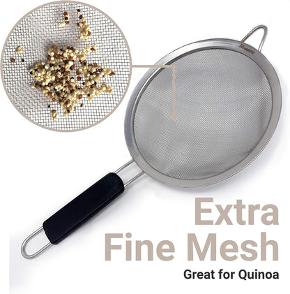 Fine Mesh Strainer Set of 3, Stainless Steel with Insulated Handle Sieves