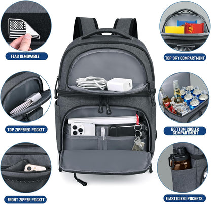 MOZETO Lunch Cooler Backpack Double Deck Lunch Box Backpack Insulated Leakproof Compartments Coolers Bag for Beach Travel Picnic Lunch Hiking BBQ Camping