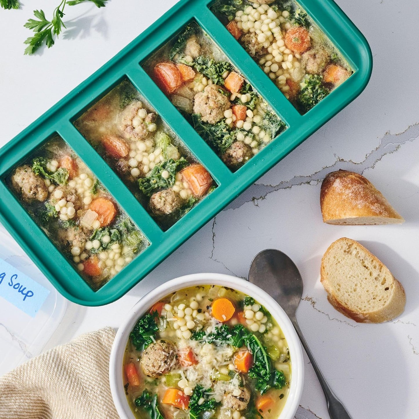 Souper Cubes 1 Cup Silicone Freezer Molds - Soup Cubes Perfect for Freezing Broth, Rice, Leftovers and More - Silicone Freezer Trays with Lids for Meal Prep - Aqua - 1-Pack