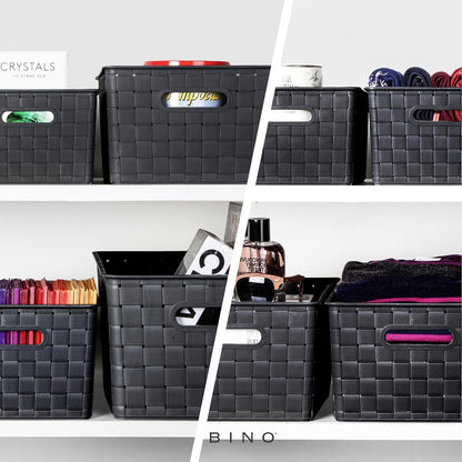 BINO | Plastic Storage Baskets Large - Black | THE STABLE COLLECTION | Multi-Use Storage | Rectangular Cabinet Organizer | Baskets For Organizing with Handles | Home Office Organization and Storage
